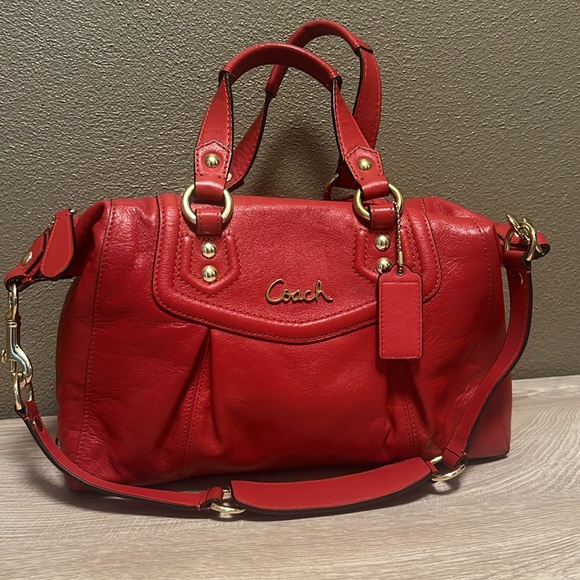 Beautiful Red Authentic Coach Purse with Hidden Long Strap and Short Strap - Picture 7 of 14